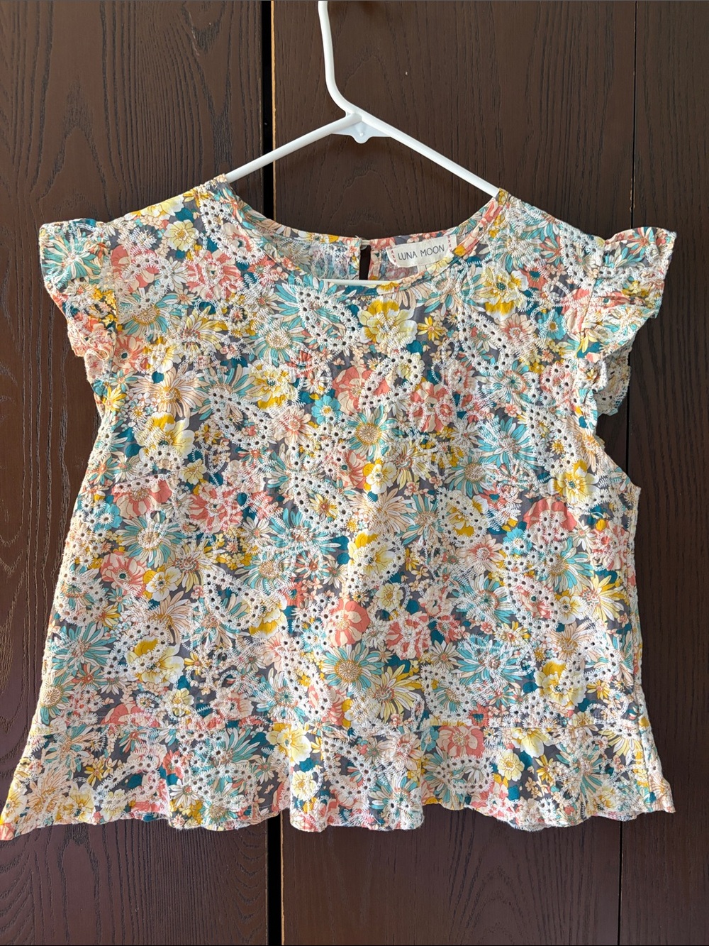 Luna Moon Floral Eyelet Blouse - Multicolor. Size Large.
